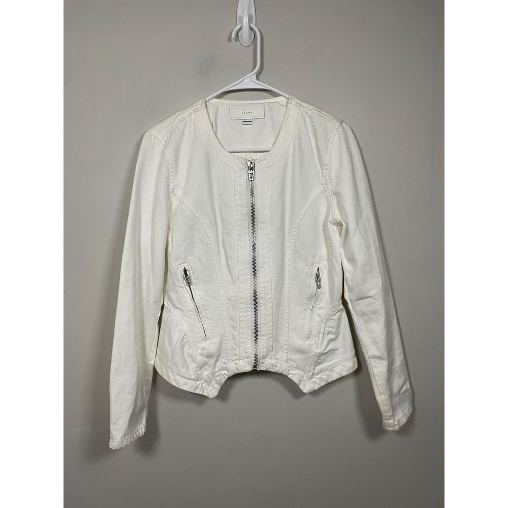 Evereve Blank NYC Part Time Lover White Denim‎ Jacket Size Medium Moto Layering